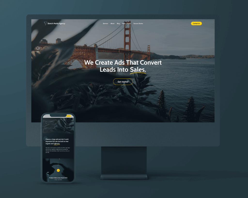 Digital Marketing Agency Website on Devices with Golden Gate Bridge: "We Create Ads That Convert Leads Into Sales"